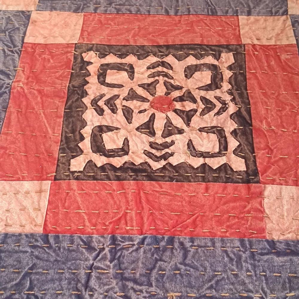 Vintage Orange & Blue Patchwork Batik Pillow Sham from India 16”x16 1/2”